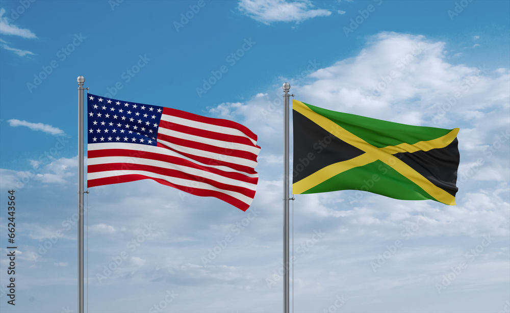 Jamaica and USA flags, country relationship concept
