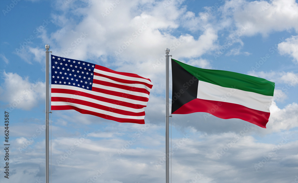 Kuwait and USA flags, country relationship concept