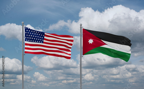 Jordan and USA flags, country relationship concept