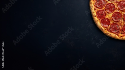  a pepperoni pizza on a black surface with a black background. generative ai