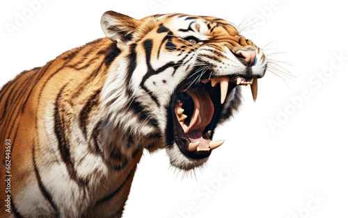Tiger Loudly Roaring in the Wild on a Clear Surface or PNG Transparent Background.