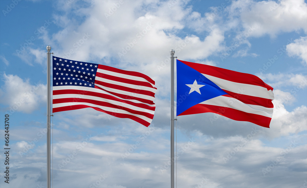 Puerto Rico and USA flags, country relationship concept