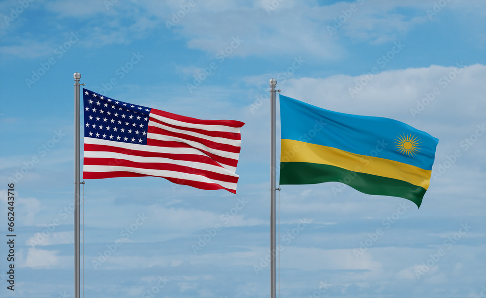 Rwanda and USA flags, country relationship concept