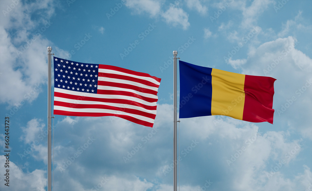 Romania and USA flags, country relationship concept