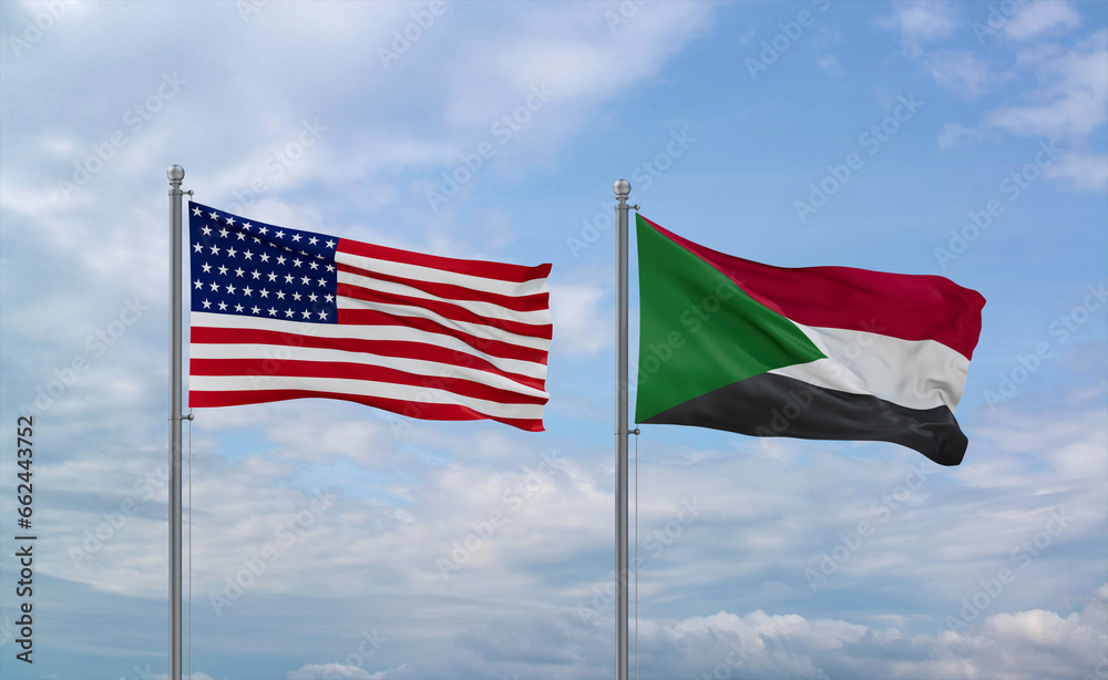 Sudan and USA flags, country relationship concept Sudan and USA flags, country relationship concept