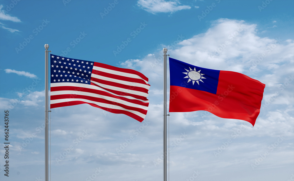 Taiwan and USA flags, country relationship concept
