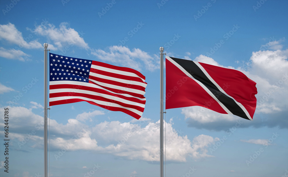 Trinidad and Tobago and USA flags, country relationship concept