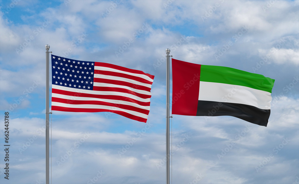 UAE and USA flags, country relationship concept