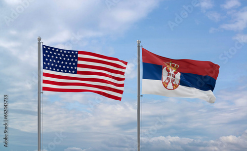 Serbia and USA flags, country relationship concept