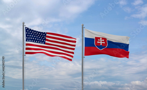 Obraz na płótnie Slovakia and USA flags, country relationship concept w salonie