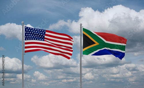 South Africa and USA flags, country relationship concept