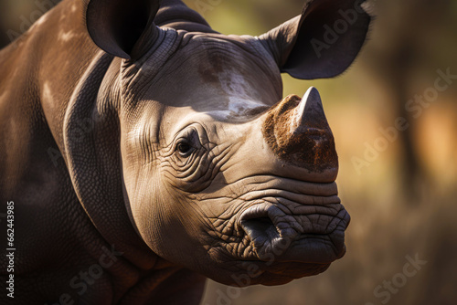 Portrait of a rhinoceros in its natural habitat