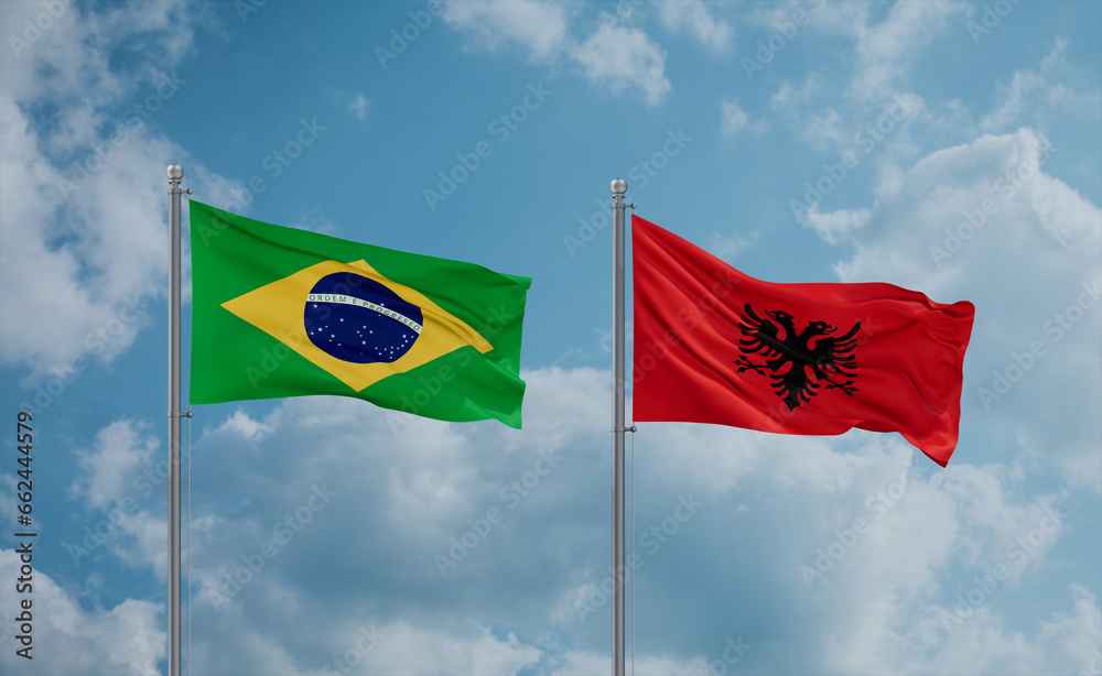 Brazil and Albania national flags, country relationship concept Brazil and Albania national flags, country relationship concept