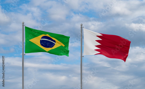 Bahrain and Brazil flags, country relationship concept