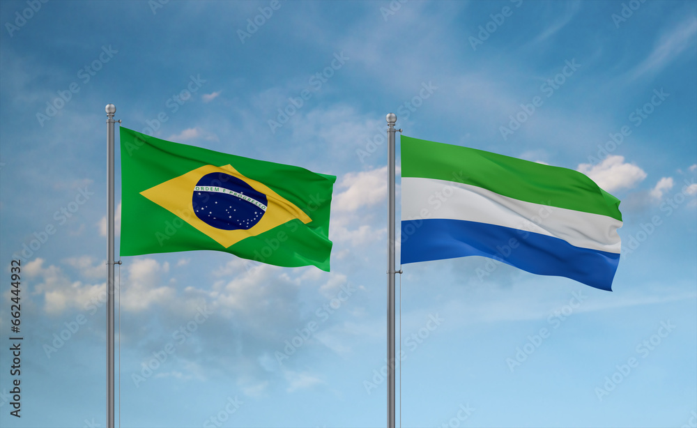 Sierra Leone and Brazil flags, country relationship concept Sierra Leone and Brazil flags, country relationship concept