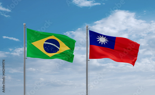Taiwan and Brazil flags, country relationship concept