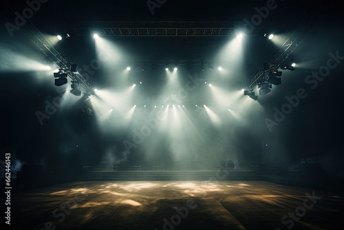 Empty concert stage with illuminating spots © neirfy