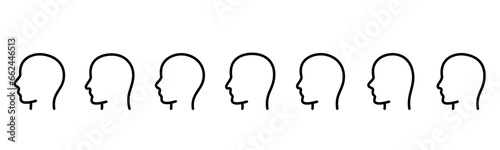 Human head profile black line silhouette, icon set vector illustration, editable stroke