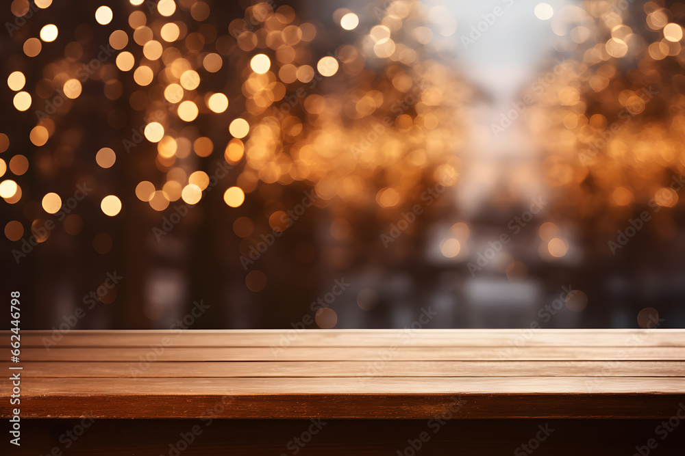 Wooden planks against light bokeh background Wooden planks against light bokeh background