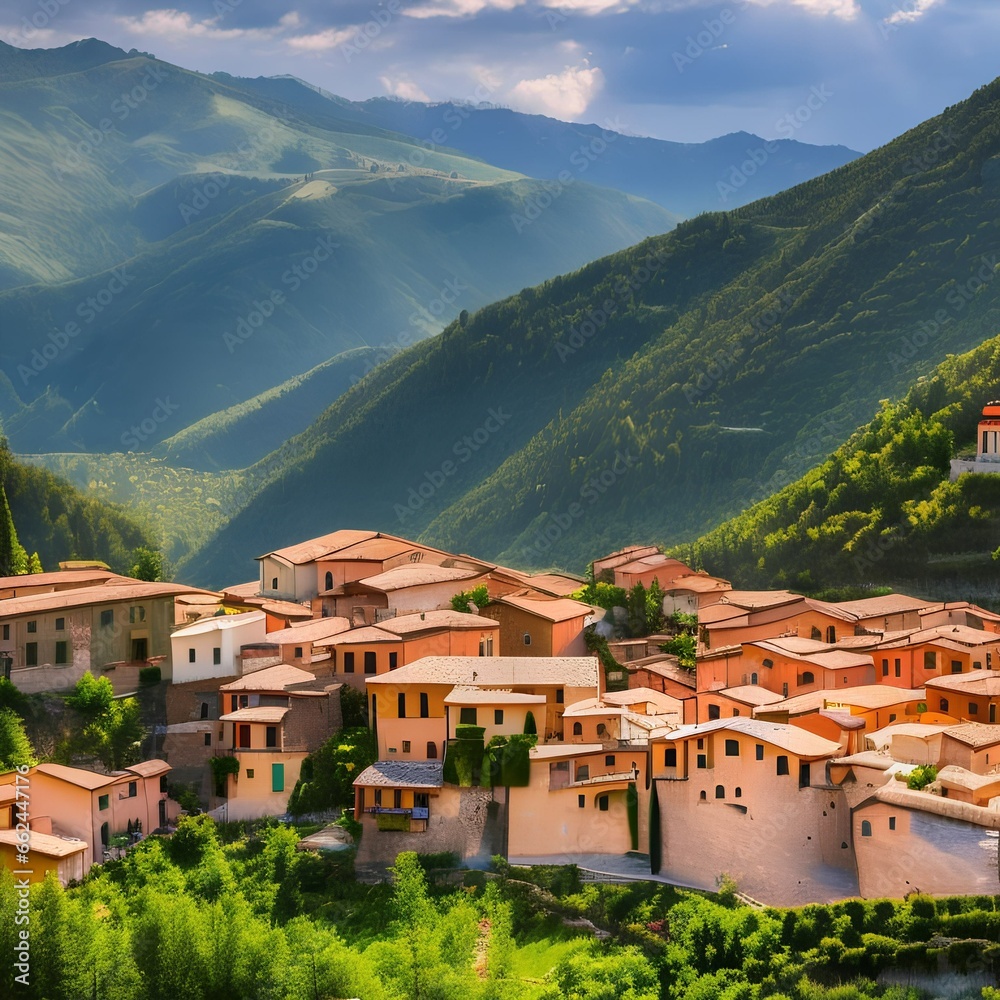 A picturesque Italian village nestled in the hills with cobblestone streets3, Generative AI