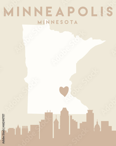 a pink poster of buildings in minneapolis, minnesota