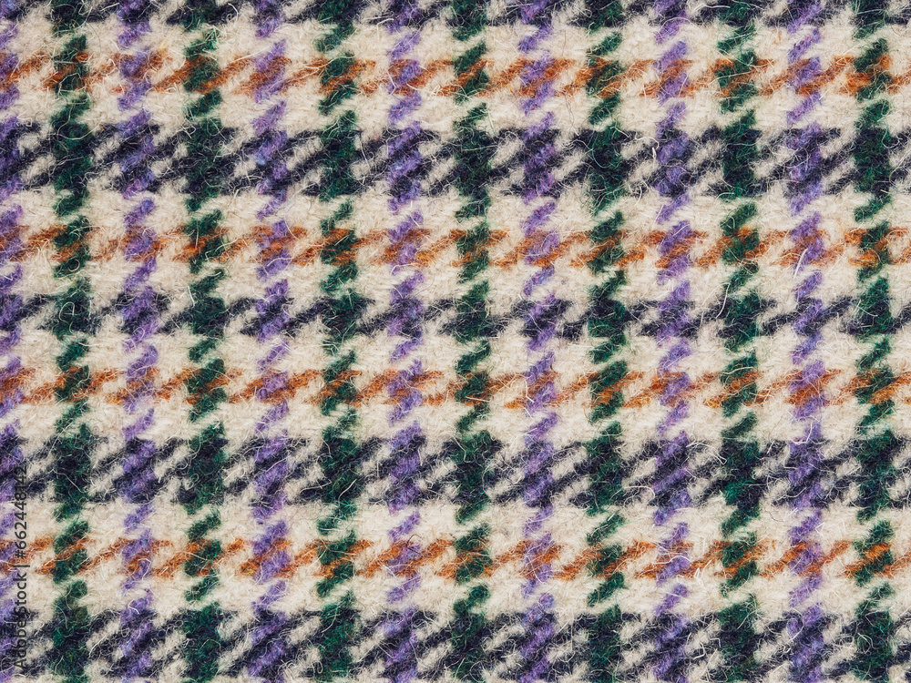 Wool tweed fabric fiber texture with regular pattern selective focus