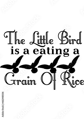 The little bird is a eating a grain of rice