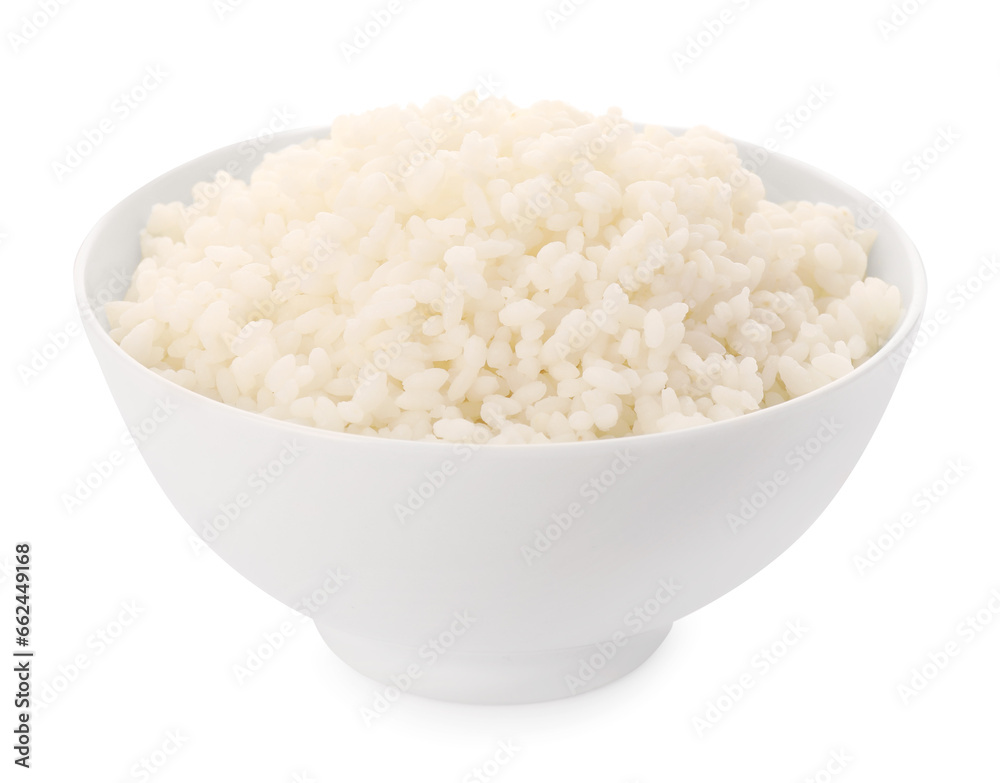 Bowl with delicious rice isolated on white Bowl with delicious rice isolated on white