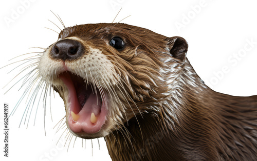 Otter Nature's Roaring in the Wild on a Clear Surface or PNG Transparent Background. photo