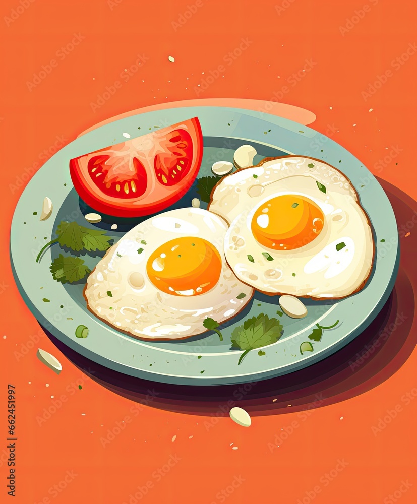 Illustration of two eggs on a plate - AI Generated Illustration of two eggs on a plate - AI Generated