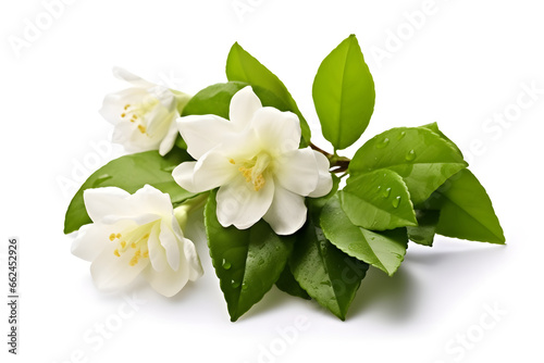 Fresh green organic jasmine flower isolated on white background © Kodjovi