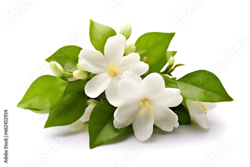 Fresh green organic jasmine flower isolated on white background © Kodjovi