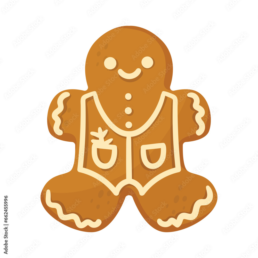 Obraz premium Gingerbread Man Cookie as Winter Homemade Sweet Snack with Sugar Glaze Vector Illustration