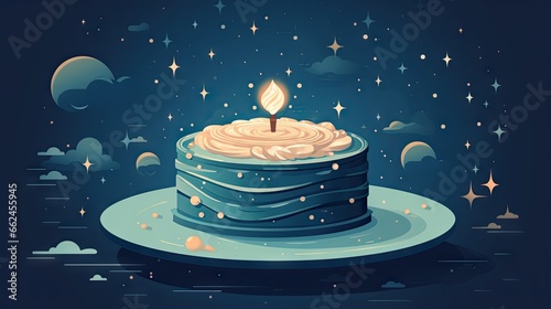  a cake with a candle on top of it on a plate. generative ai