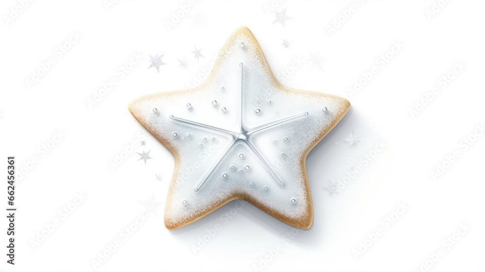 a star cookie with icing on a white background with stars. generative ai a star cookie with icing on a white background with stars. generative ai