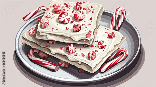  a plate of peppermint barkies with candy canes.  generative ai photo
