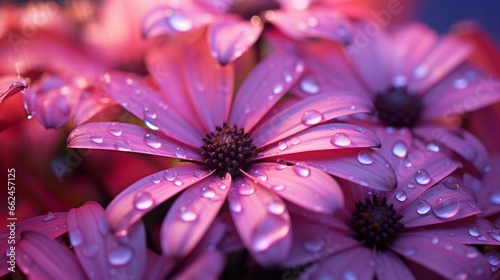 A bunch of pink flowers with water droplets on them