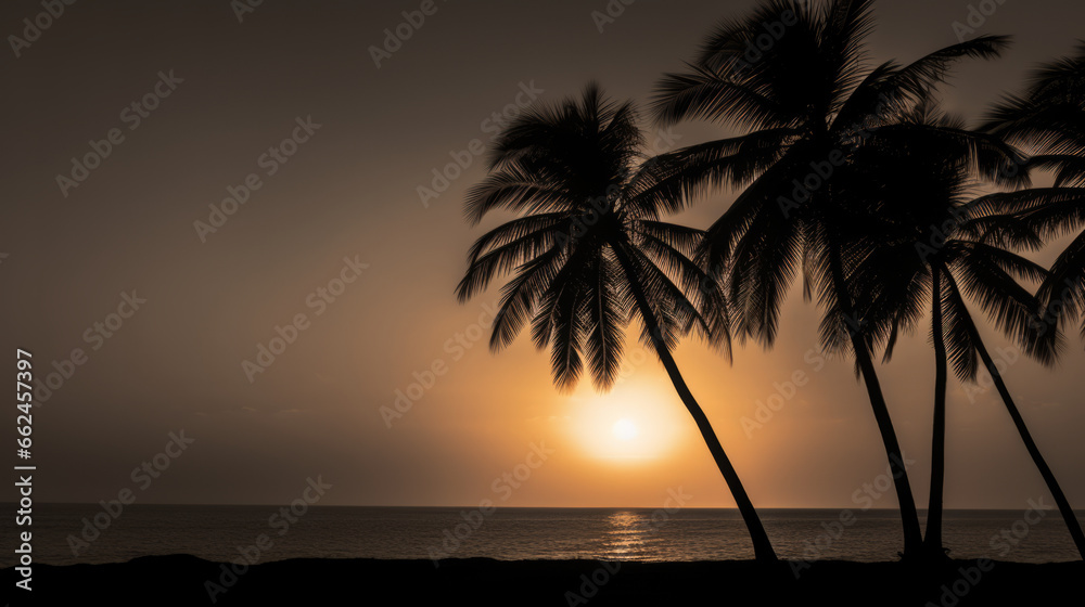 A couple of palm trees sitting on top of a beach
