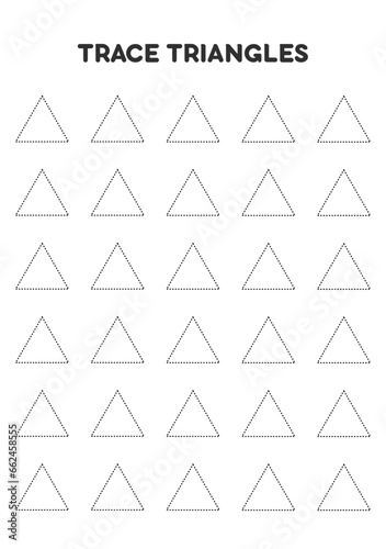 Trace triangles. Worksheets for kids. Preschool education.