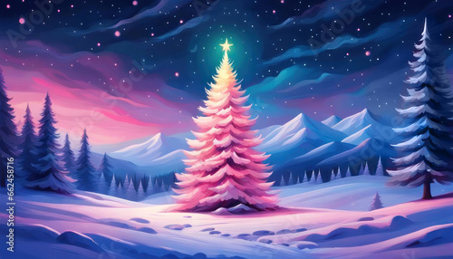 Beautiful pink christmas tree outdoors photo