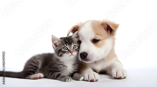 Cozy Canine and Feline Friends Embracing in a Warm Snuggle at Home     A Display of Unlikely Animal Friendship