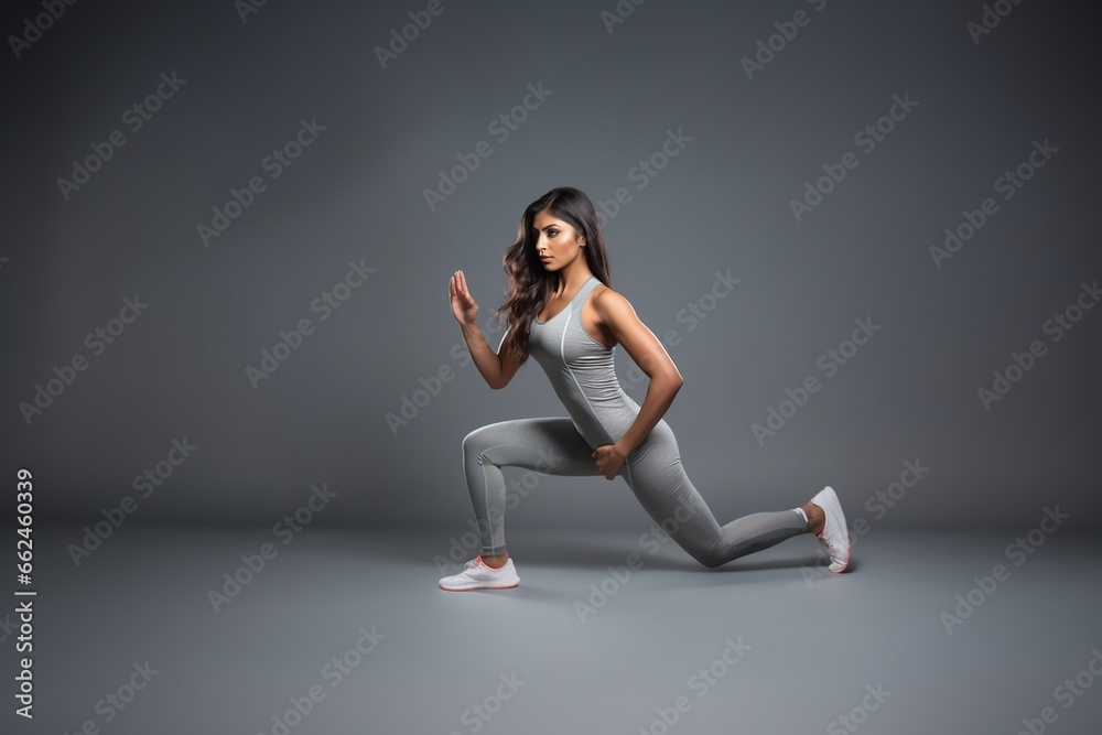 beautiful woman doing stretching exercises in a studio