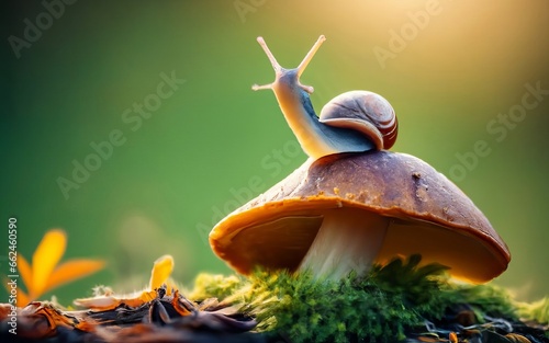 The snail on the mushroom. 