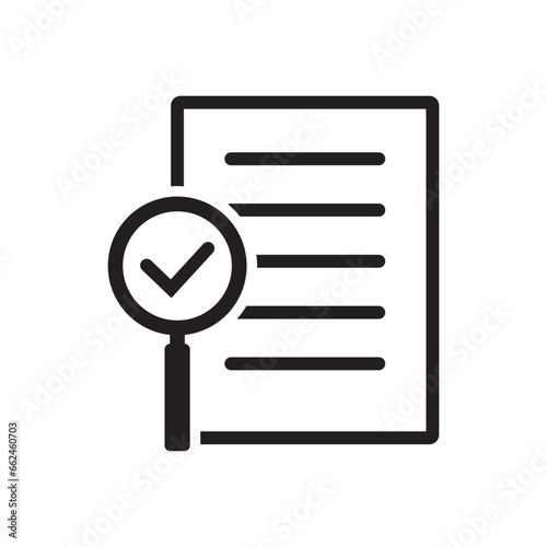 Audit icon. Simple element from audit collection. Document icon with magnifying glass and check mark. Filled Audit icon for templates, infographics and more.