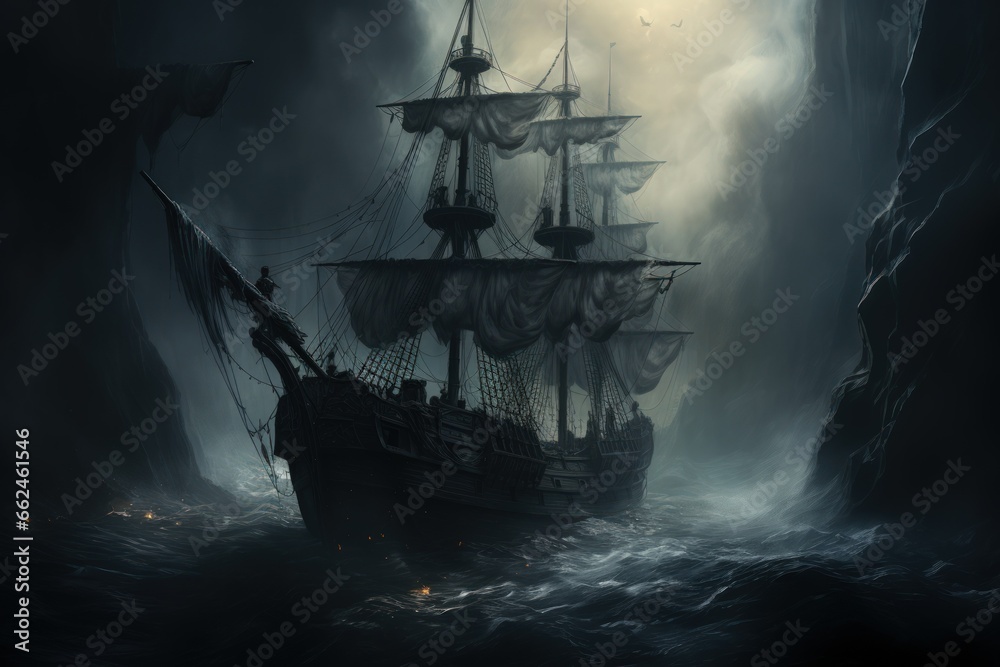 Cursed ghost ships, forever sailing the seas with ghostly crews seeking redemption - Generative AI Cursed ghost ships, forever sailing the seas with ghostly crews seeking redemption - Generative AI