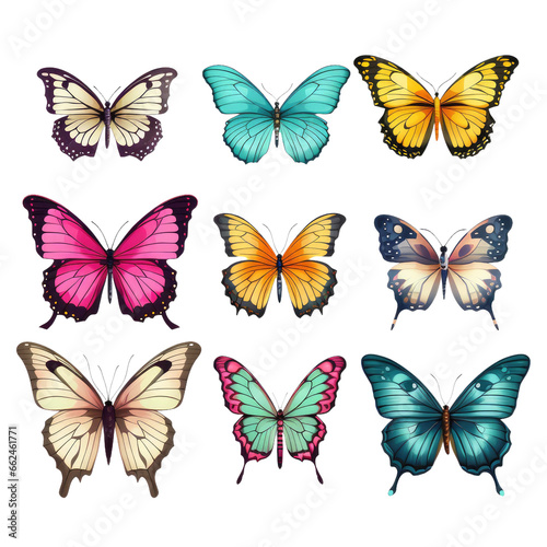 collection of different types of beautiful colorful butterflies on a transparent background © DX