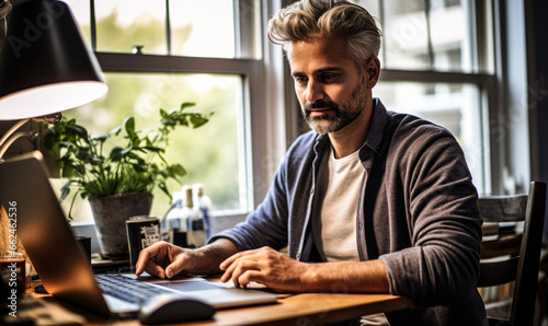 Man Deep in Concentration While Working from Home