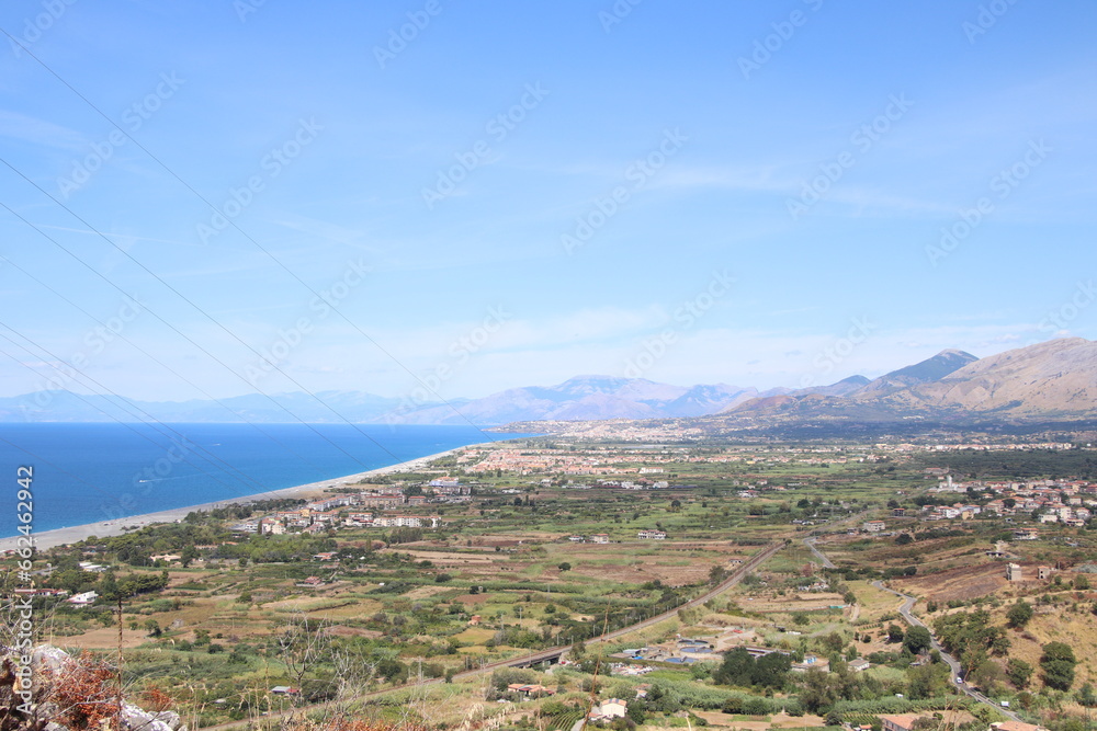 View of the large beach and coast line of Diamante, Diamante, District of Cosenza, Calabria, Italy, Europe.