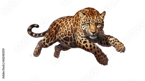 leopard running and jumping on transparent background