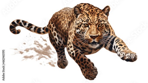 leopard running and jumping on transparent background